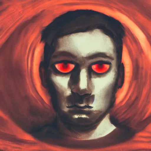 Image similar to a man with red glowing eyes