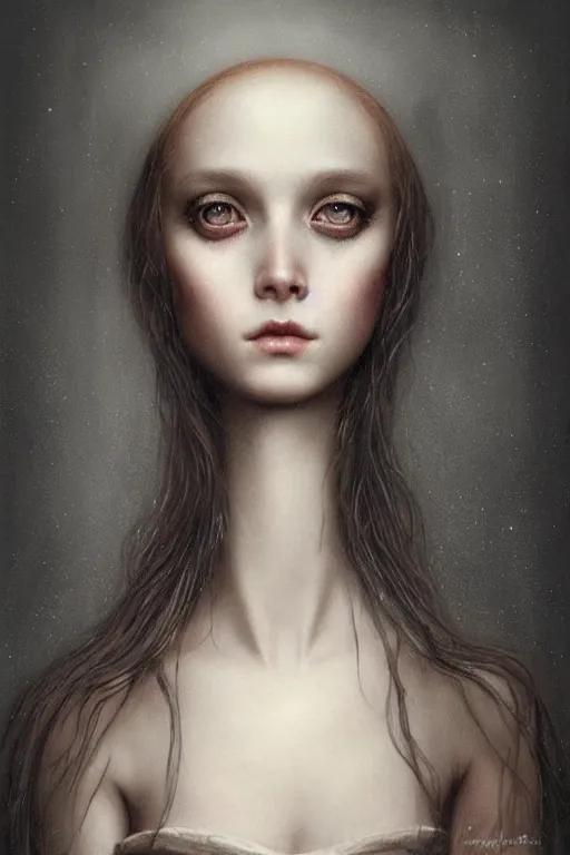 Image similar to a beautiful portrait of a single lonely dollpunk female posing, detailed, realistic eyes, symmetry body features proportions, award winning, by Tom Bagshaw