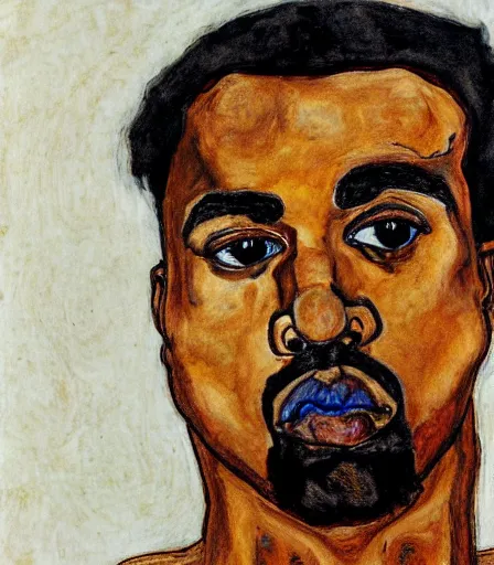 Image similar to portrait of kanye west by egon schiele, intense desire, high quality, high detail