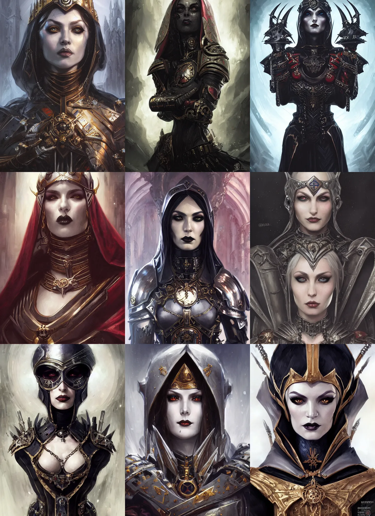 Prompt: gothic byzantine empress, cyborg, dark fantasy, warhammer 4 0 k, portrait, highly detailed, digital painting, trending on artstation, concept art, sharp focus, illustration, art by artgerm and greg rutkowski and magali villeneuve