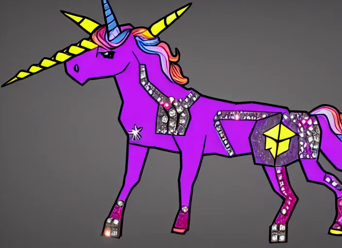 Prompt: a unicorn made out of diamonds in the style of Borderlands. Cel-shading, colorful, detailed