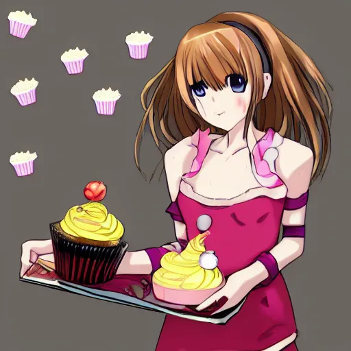 Image similar to anime girl with a box of cup cakes