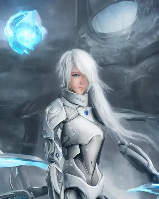 Prompt: perfect white haired girl, warframe armor, beautiful, dreamy, pretty face, blue eyes, portrait, detailed, windy weather, scifi, utopian architecture in the background, laboratory, 4 k, ultra realistic, aura of light, cinematic, high detail, masterpiece, art by akihito tsukushi, akasuki brightmind