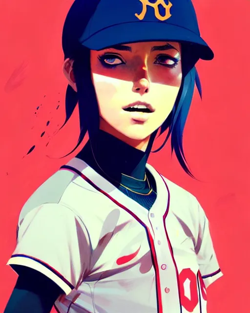 Image similar to a ultradetailed beautiful panting of a stylish girl in a baseball uniform, by conrad roset, greg rutkowski and makoto shinkai, trending on artstation