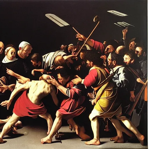 Image similar to the initial rush on black friday, by caravaggio