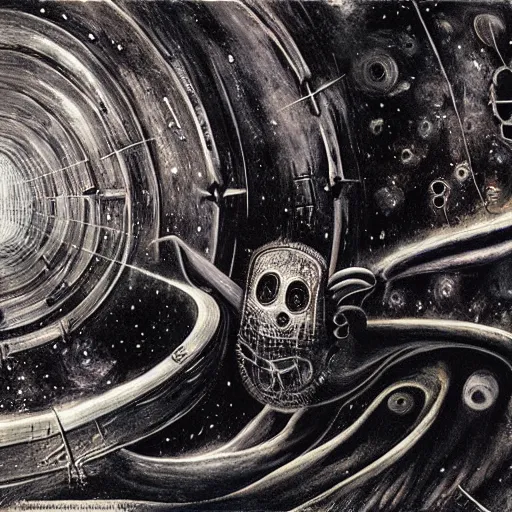 Prompt: Liminal space in outer space by H. R. Giger