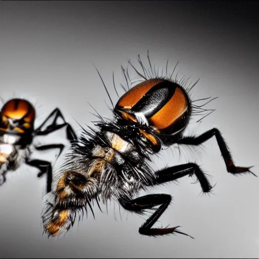 Image similar to kung fu flies fighting with each other, macro, canon eos