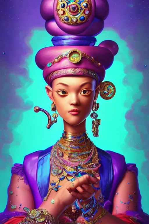 Image similar to maximalist detailed wise old genie portrait by adoryanti, machine. delusions, holosomnia, electrixbunny, rendered in discodiffusion. decorated with pearls and gems, behance hd. by wlop, rhads, makoto shinkai, ilya kuvshinov, igor goryunov artgerm. ray tracing hdr polished sharp