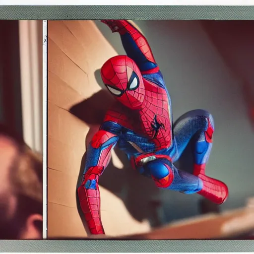 Image similar to a single iron man and spider - man hybrid, dslr, polaroid