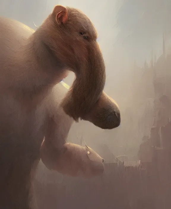 Prompt: A digital fantasy painting of a noble capybara in full paladin regalia, by greg rutkowski, trending on artstation