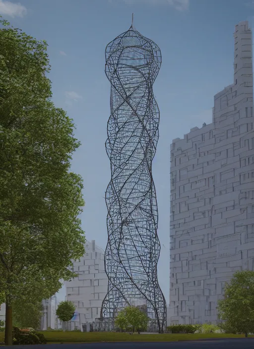 Prompt: highly detailed realistic architecture 3 d render of a stele shukhov tower standing in a city park, archdaily, made in unreal engine 4 octane render