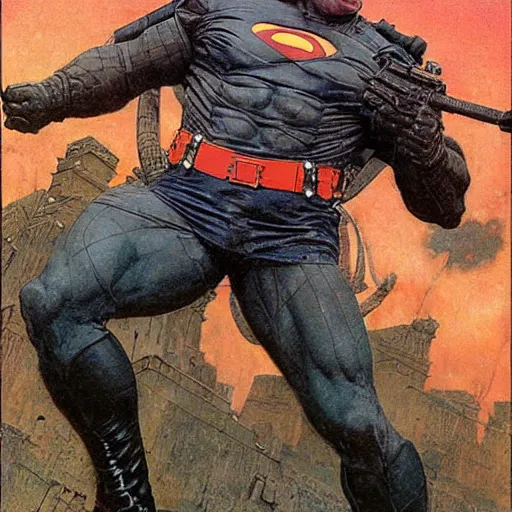 Image similar to jocko willink as superhero solider, dynamic action, dystopian, by lawrence alma tadema and zdzislaw beksinski and norman rockwell and tom lovell and greg staples