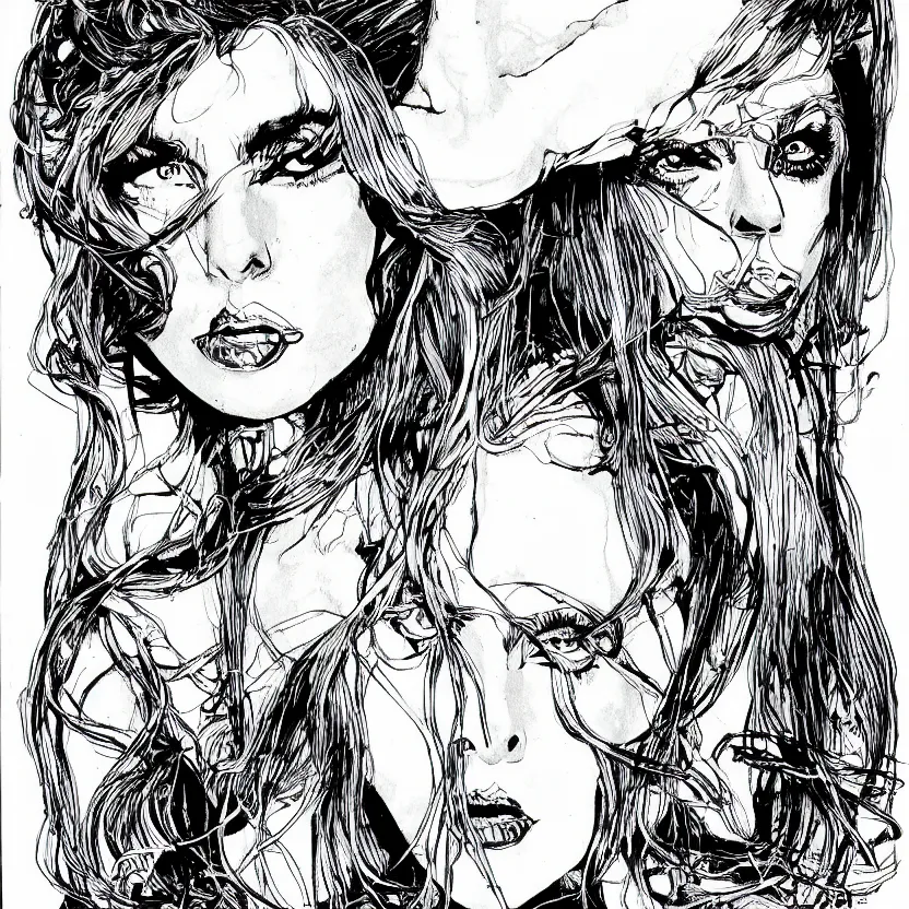 Image similar to portrait of lady gaga in the style of marc silvestri pen and ink drawing, high detail