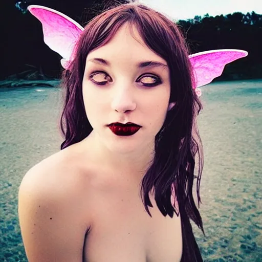 Prompt: “a charming and flirty faerie, who's face is eroding into black quicksand”