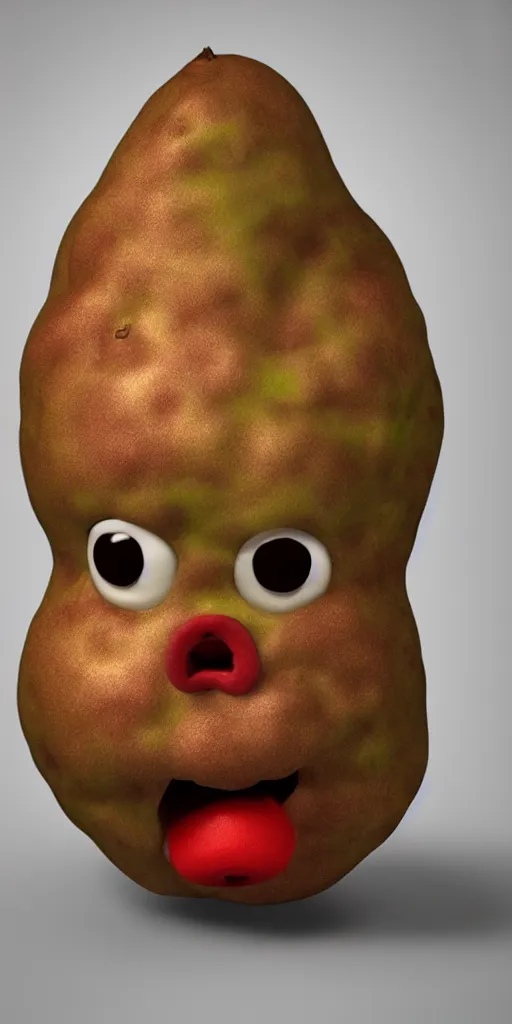 Image similar to 3 d rendered potato with scary face