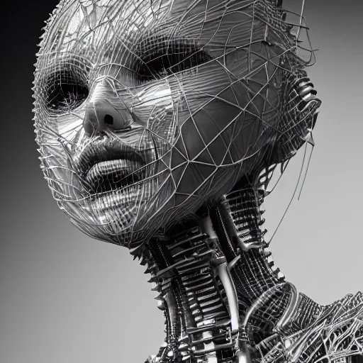 Image similar to closeup portrait of an absurdly beautiful, graceful, sophisticated, fashionable cyberpunk mechanoid gravure idol, an ultrafine hyperdetailed illustration by irakli nadar, matt wisniewski style, fashion photography, intricate linework, porcelain skin, jellyfish headdress, unreal engine 5 highly rendered, global illumination, radiant light, detailed and intricate environment
