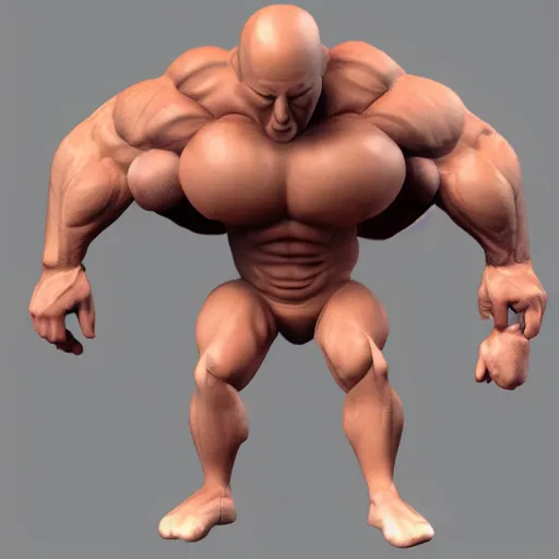 Image similar to extremely muscular bald man, small legs, exaggerated arms, 3 d model, gladiator, small head.