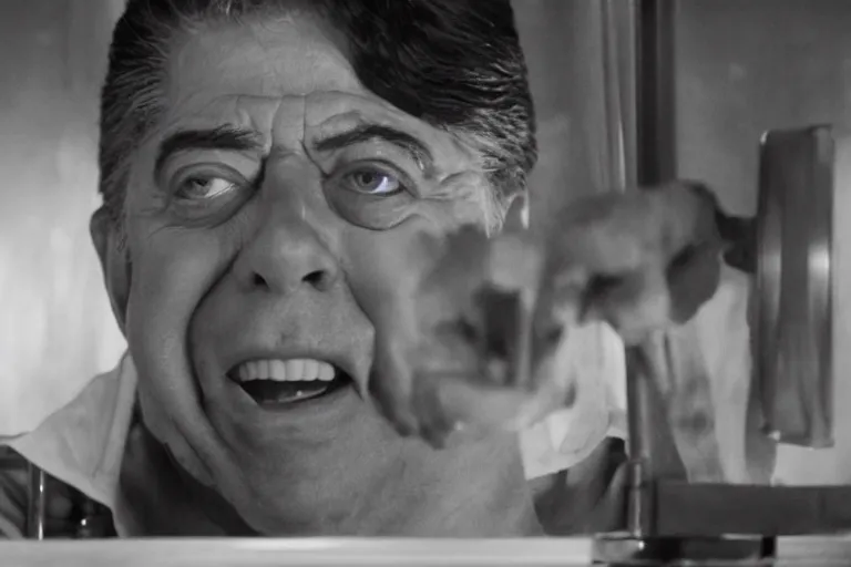 Prompt: a cinematic portrait of jerry lewis fusing with a mechanical monstrosity, hyperdetailed, fritz lang and shinya tsukamoto, 8 k, hd, high resolution, 8 5 mm, f / 1. 8