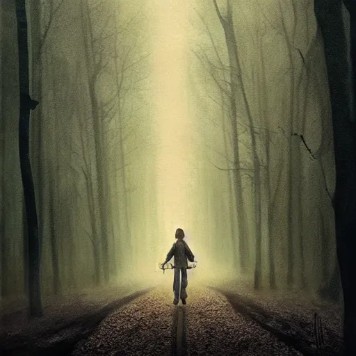 Image similar to the stranger things poster by Aron Wiesenfeld and beksincki, cinematic, detailed illustration, nature, fog, dark colors, suspense, intricate, 8k