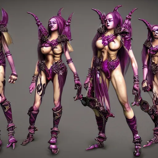 Image similar to Realistic Slaanesh daemonettes from Warhammer Total War, Highly Detailed