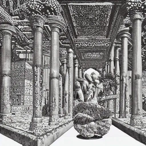 Prompt: Gardens of Babylon in city, hyper realism, intricate, elegance