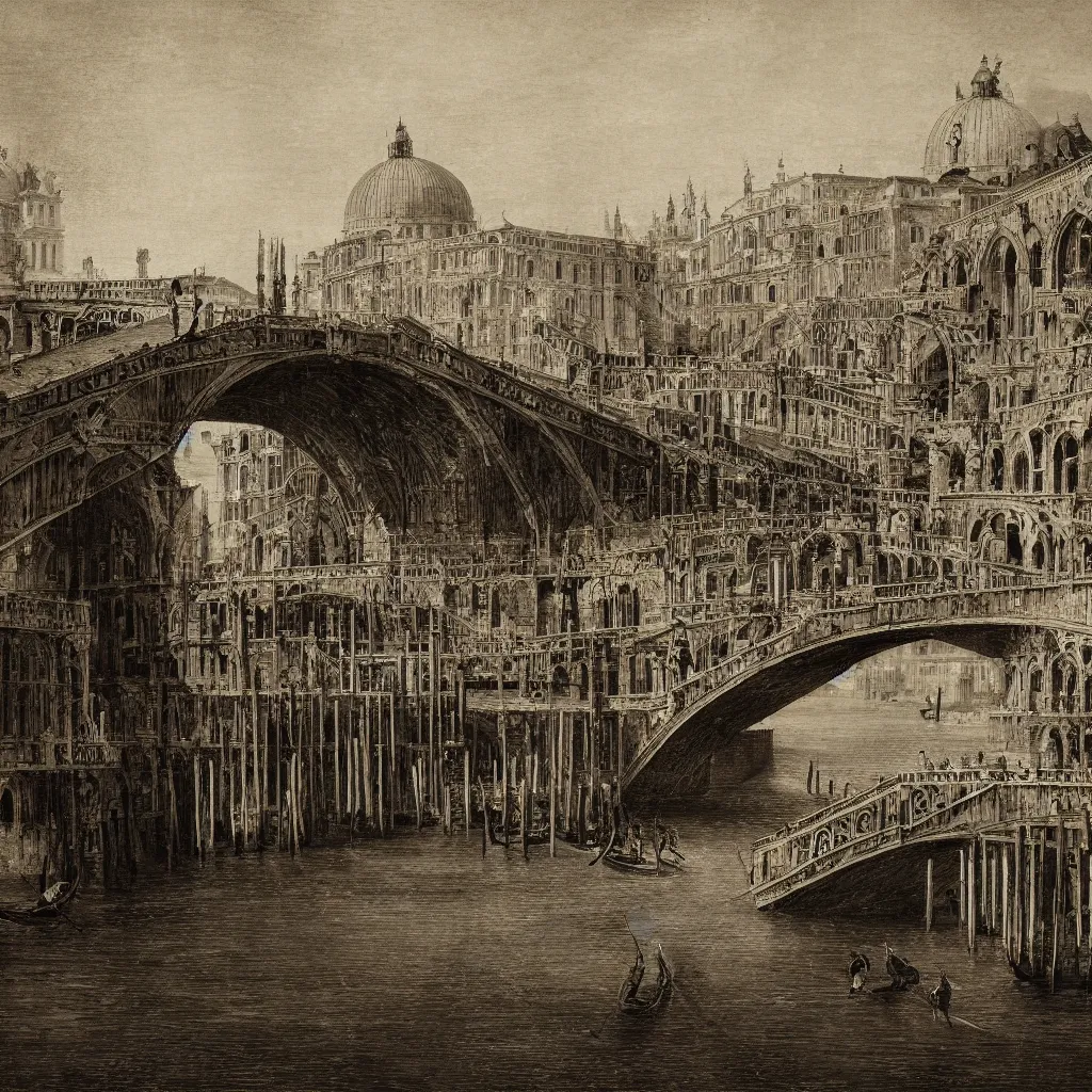 Prompt: the bridges of venice by piranesi, composition, cinematic, rule, grid