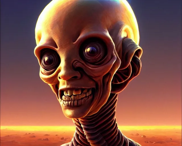 Image similar to highly detailed portrait of an alien, in mars attacks!, stephen bliss, unreal engine, fantasy art by greg rutkowski, loish, rhads, ferdinand knab, makoto shinkai and lois van baarle, ilya kuvshinov, rossdraws, tom bagshaw, global illumination, radiant light, detailed and intricate environment