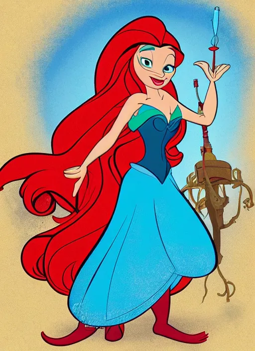 Image similar to Disney Princess Ariel as a zombie, disney cartoon, high detail