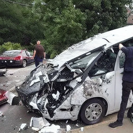 Image similar to an giant marble fall from sky and hit car , wrecked