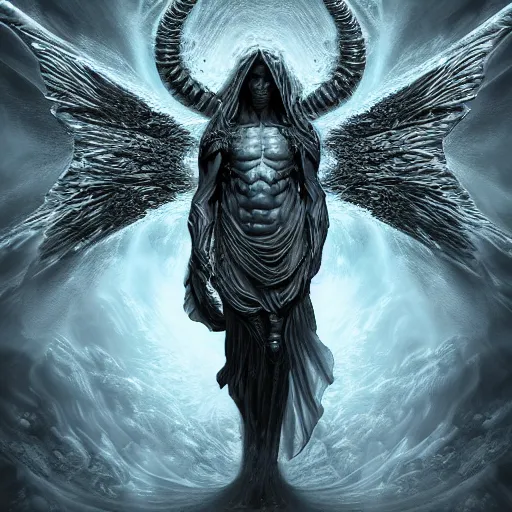 Image similar to photorealistic biblically accurate demonic alien archangel the style of michael whelan and gustave dore. hyperdetailed photorealism, 1 0 8 megapixels, amazing depth, glowing rich colors, powerful imagery, psychedelic overtones, 3 d finalrender, 3 d shading, cinematic lighting, artstation concept art