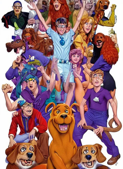 Image similar to portrait of Scooby-Doo in Society (1989), highly detailed, centered, solid color background, digital painting, artstation, concept art, smooth, sharp focus, illustration, artgerm, donato giancola, Joseph Christian Leyendecker, Les Edwards, Ed Repka, WLOP, Artgerm