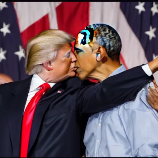 Image similar to obama going in for a kiss with donald trump , obama kissing donald trump , 8k , professional photography