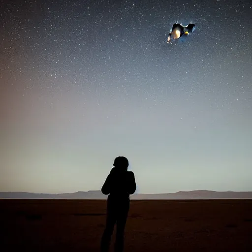 Image similar to silhouette of a person watching a ufo in a large desolate natural scene. entries in the 2 0 2 0 sony world photography awards.