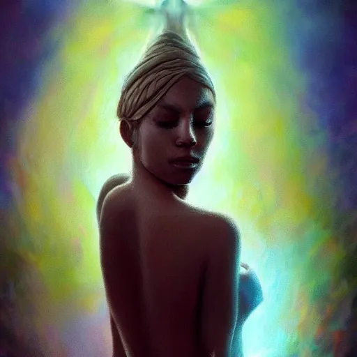 Image similar to a female divine being of pure light, artstation hall of fame gallery, editors choice, #1 digital painting of all time, most beautiful image ever created, emotionally evocative, greatest art ever made, lifetime achievement magnum opus masterpiece, the most amazing breathtaking image with the deepest message ever painted, a thing of beauty beyond imagination or words