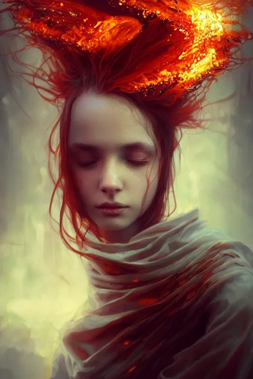 Prompt: liquid fire, benois alexandre, magical, concept art, art nouveau, reylia slaby, peter gric, trending on artstation, volumetric lighting, cgsociety