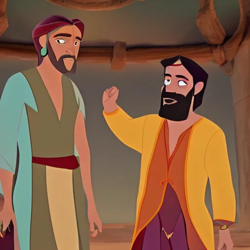 Prompt: a still from movie the road to el dorado, kenneth branagh as miguel, kevin kline as tulio