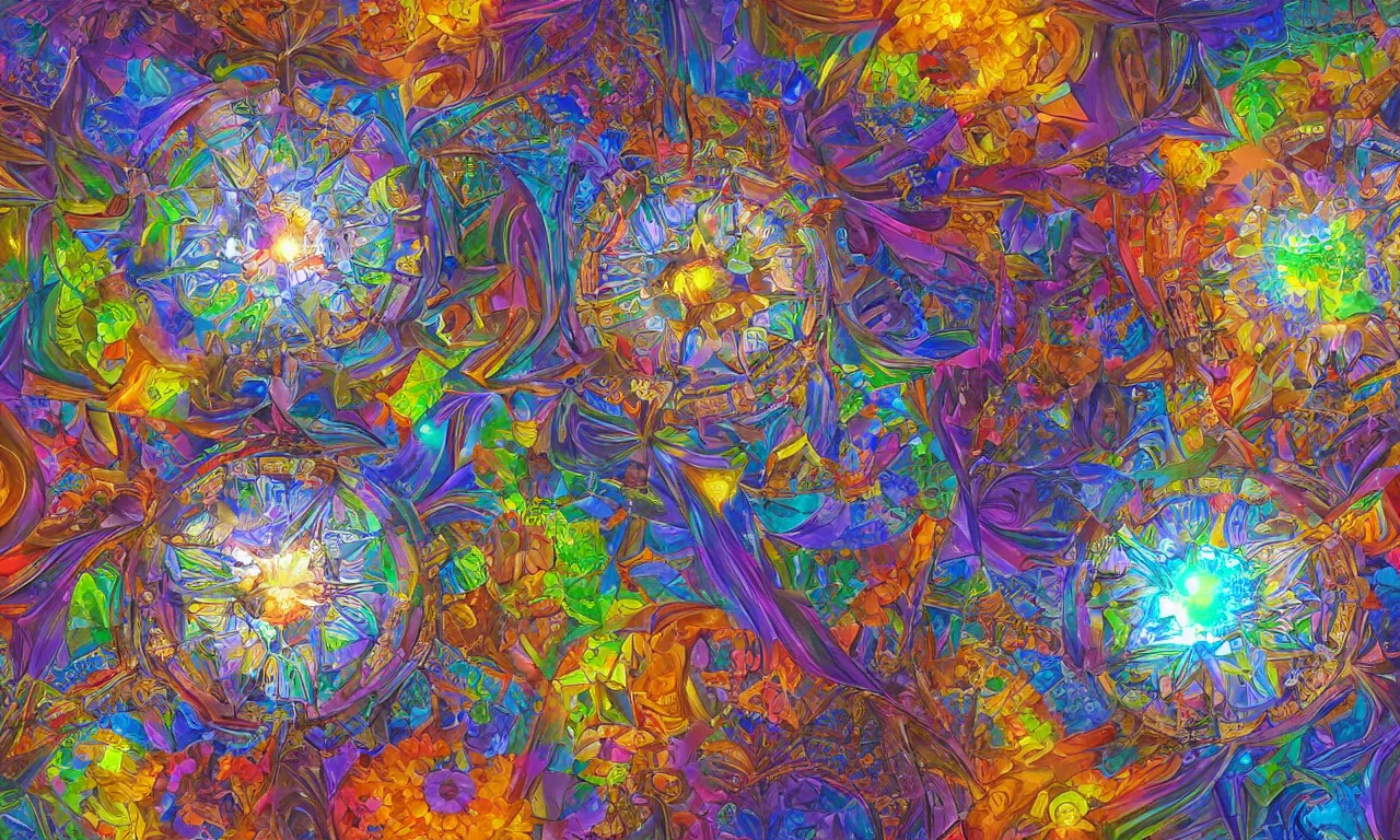 Image similar to voronoi engine laboratory 3 d volume kaleidoscope mandala fractal chakra digital multicolor stylized concept substance by artgerm, rossdraws, norman rockwell, magali villeneuve, gil elvgren, alberto vargas, earl moran, enoch bolles radiating a glowing aura global illumination ray tracing hdr