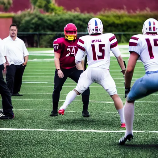 Image similar to action shot from a game of football with elon musk as the quarterback, highly detailed, extremely high quality, hd, 4 k, 8 k, canon 3 0 0 mm, professional photographer, 4 0 mp, lifelike, top - rated, award winning, realistic, detailed lighting, detailed shadows, sharp, no blur, edited, corrected, trending