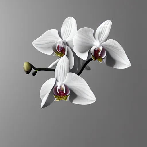 Image similar to orchid, highly detailed, photorealistic, art, octane render, hyper realism, silver