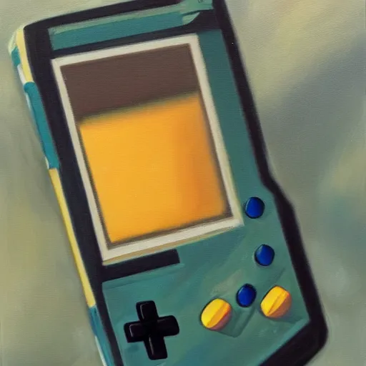 Prompt: oil painting of a gameboy