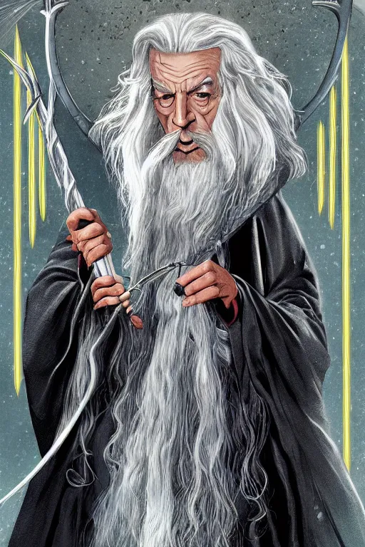 Image similar to tarot illustration of gandalf as the magician by artstation