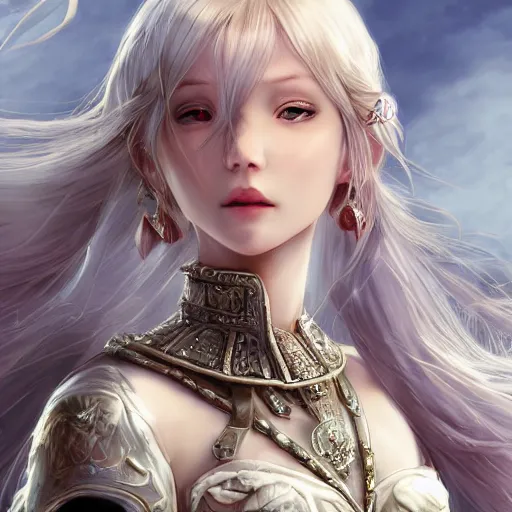 Prompt: epic character portrait princess of the white herald on an imperial castle, hidari, color page, tankoban, 8 k, tone mapping, akihiko yoshida, elegant, digital painting, artstation, sharp focus, volumetric lighting, smooth, highly detailed, perfect face, fine details, realistic shaded, fine face, pretty face