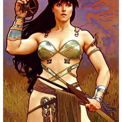 Image similar to xena warrior princess eating at a restaurant art by artgerm and greg rutkowski and alphonse mucha w 7 6 8