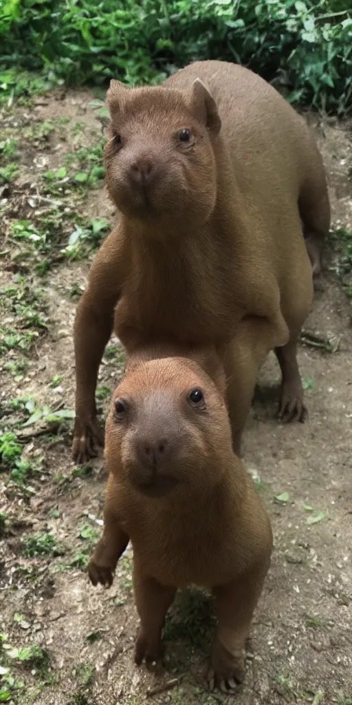 Image similar to a capibara wearing a high tech armor, with daring look on his face, cute and fierce, dramatic lighting, movie footage