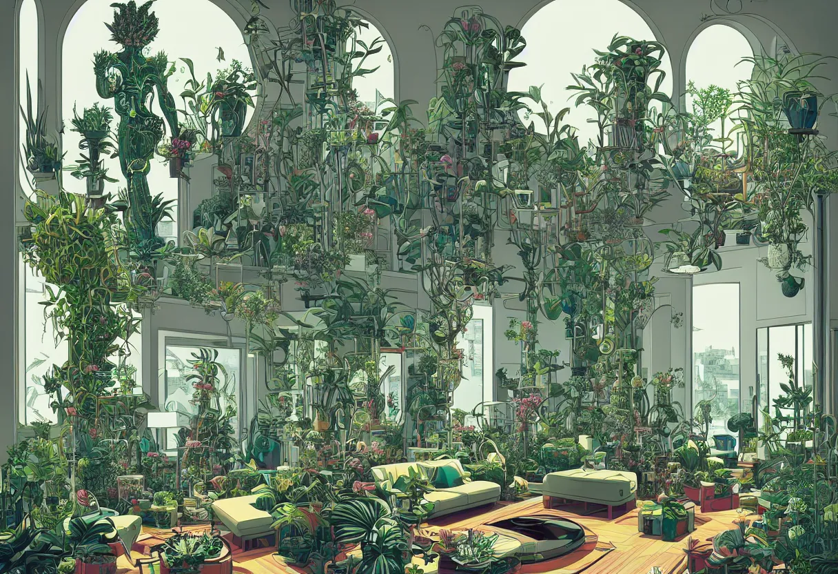 Image similar to luxury living room full of plants and trees by josan gonzalez