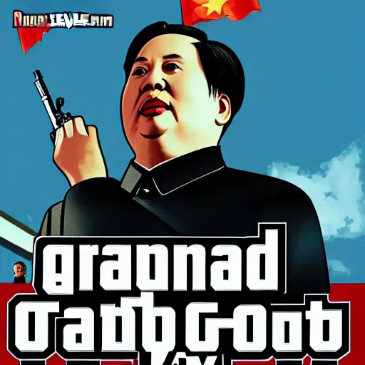 Prompt: Chairman Mao on the cover of the Grand Theft Auto