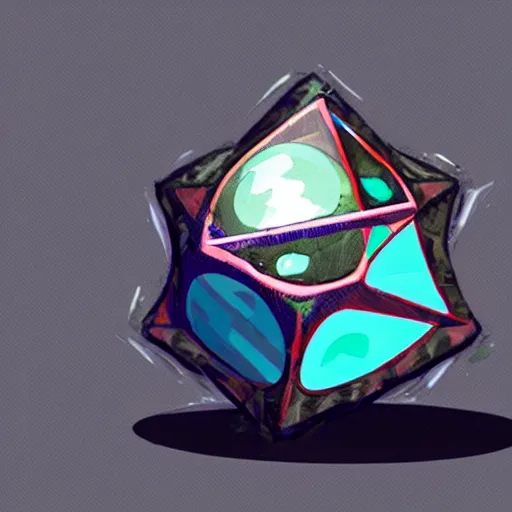 Prompt: a twenty sided die made from water exploding, concept art