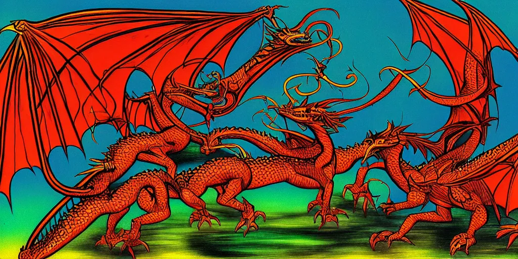 Prompt: dragons by Dirk Dzimirsky, Erich Heckel, Evelyn De Morgan + anaglyph filter