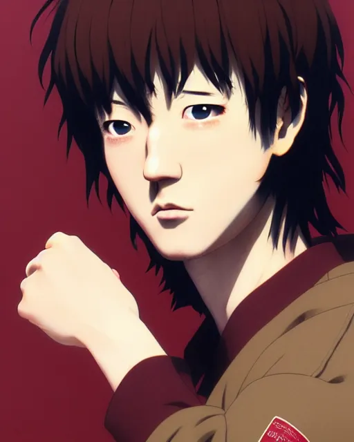 Image similar to portrait Anime as Joji singer man cute-fine-face, brown-red-hair pretty face, realistic shaded Perfect face, fine details. Anime. realistic shaded lighting by Ilya Kuvshinov katsuhiro otomo ghost-in-the-shell, magali villeneuve, artgerm, rutkowski, WLOP Jeremy Lipkin and Giuseppe Dangelico Pino and Michael Garmash and Rob Rey