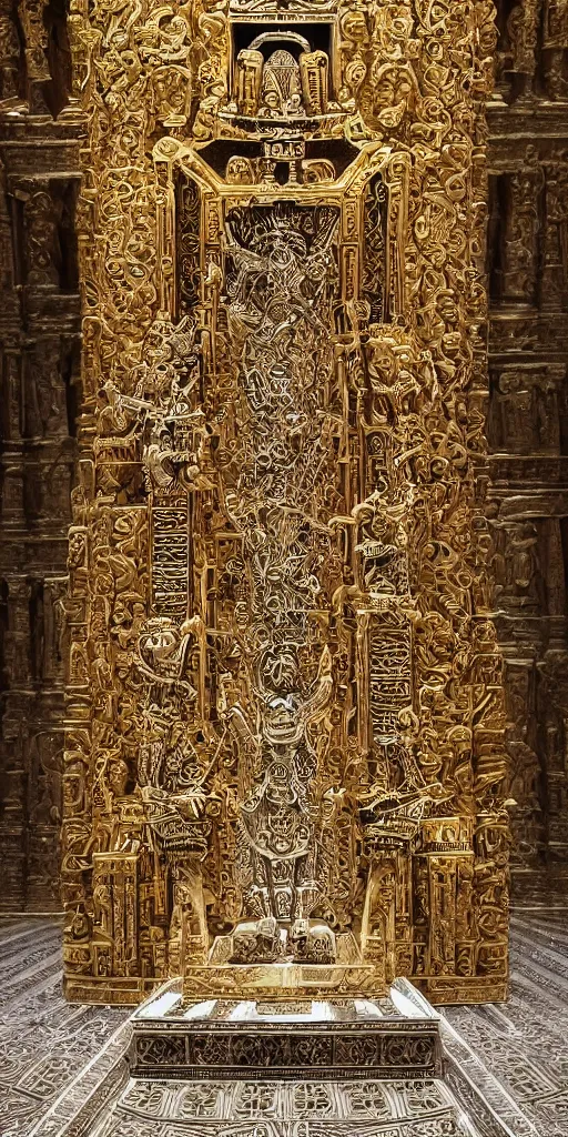 Prompt: symmetry!! the throne of an anunaki god, ancient astronauts, very detailed, ornate, intricate, perfect lighting, perfect composition, 4 k